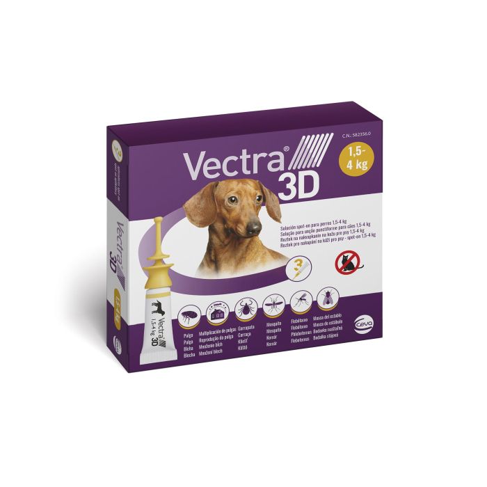 Ceva Vectra 3D XS Perro 1.5-4 kg - 3 Pipetas Antiparasitario Repelente: Pulgas, Garrapatas, Mosquitos. Protección 4 Semanas