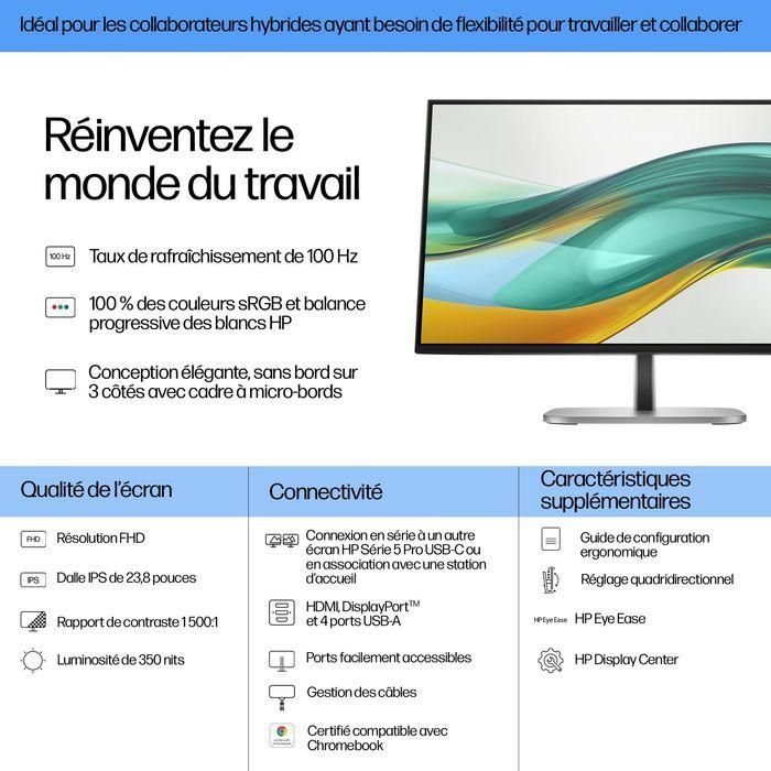 HP 524pf Monitor Series 5 Pro de 23.8 pulgadas FHD para trabajo, con claridad visual, confort ajustable y diseño moderno 15