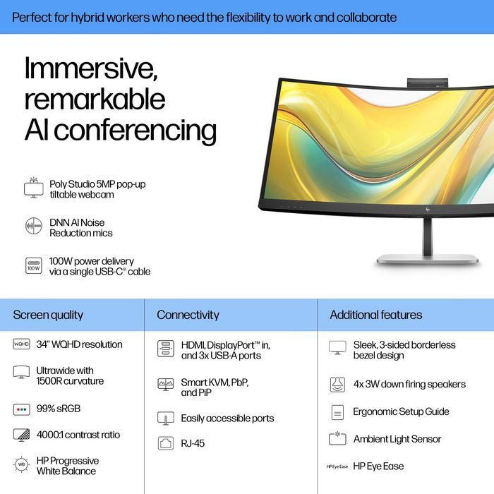 HP 534pm Monitor de Conferencias USB-C WQHD de 34 pulgadas Series 5 Pro con IA para Reuniones sin Distracciones y Pantalla Ultra Ancha 2