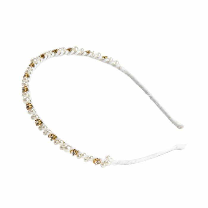 Inca Diadema de Metal Plateada Fina 3mm Elegante con Abalorios, Circonitas Doradas y Perlas Blancas para Niñas Inca Diadema de Metal Plateada Fina 3mm Elegante con Abalorios, Circonitas Doradas y Perlas Blancas para Niñas