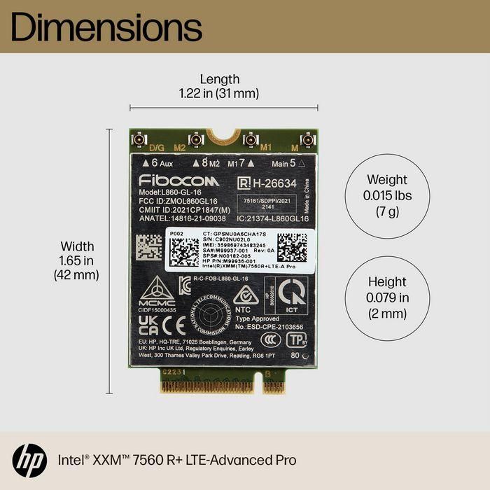HP Xmm 7560 R+ LTE-Advanced Pro WWAN Módulo de Conectividad Móvil Gigabit de Banda Ancha para Portátiles HP Business 2 HP Xmm 7560 R+ LTE-Advanced Pro WWAN Módulo de Conectividad Móvil Gigabit de Banda Ancha para Portátiles HP Business 2