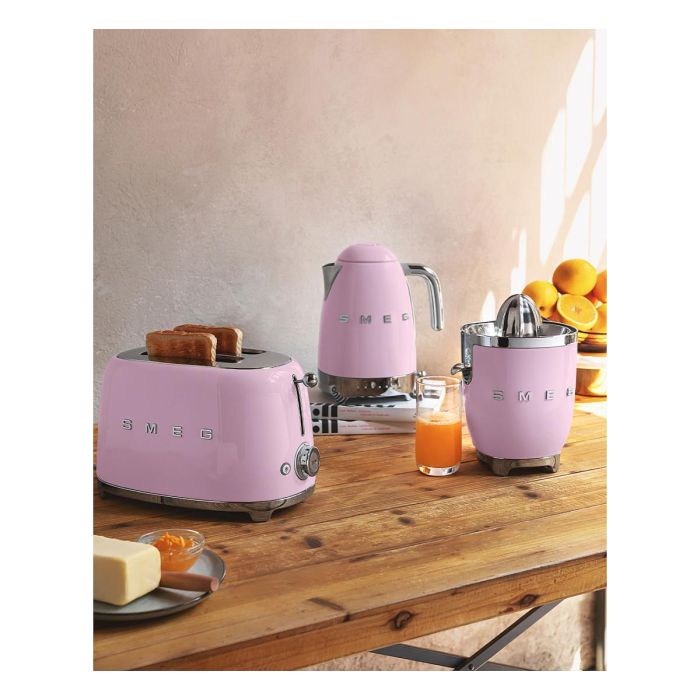 Smeg TSF01PKEU Tostador de 2 Ranuras, Color Rosa Cadillac, 950 W, Función Descongelar y Recalentar, con Bandeja para Migas Extraíble