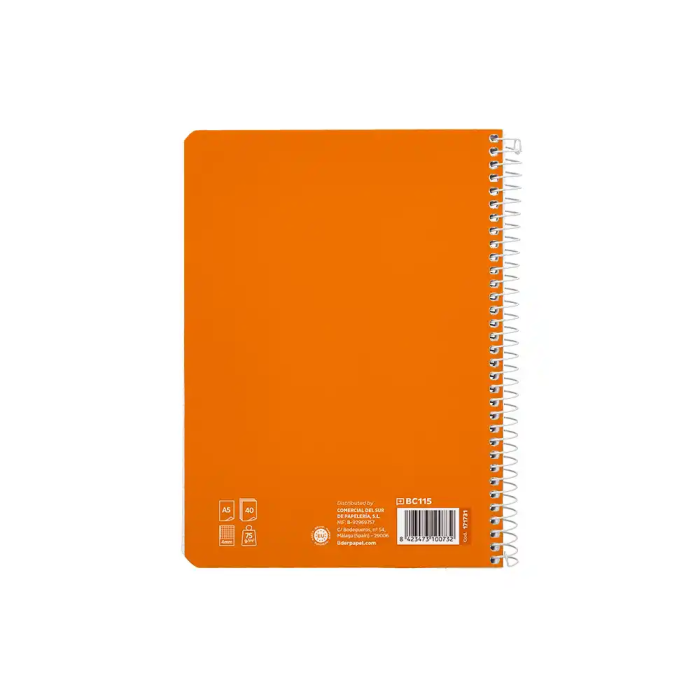 Liderpapel Cuaderno Espiral A5 Pautaguía Tapa Blanda 40 Hojas 75gr Cuadro Pautado 4mm Color Naranja 2
