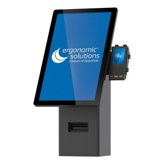 Ergonomic Solutions SpacePole Mini Kiosk Montaje Pared. Ideal para check-in/out, auto-pedidos y display en espacios reducidos. 3