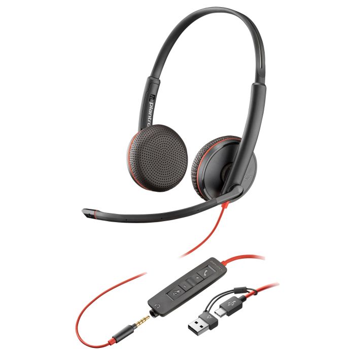 HP C3225 Blackwire Auriculares Diadema Estéreo con Micrófono, Control de Volumen, Jack 3.5 mm y Adaptador USB-C a USB-A Negro HP C3225 Blackwire Auriculares Diadema Estéreo con Micrófono, Control de Volumen, Jack 3.5 mm y Adaptador USB-C a USB-A Negro