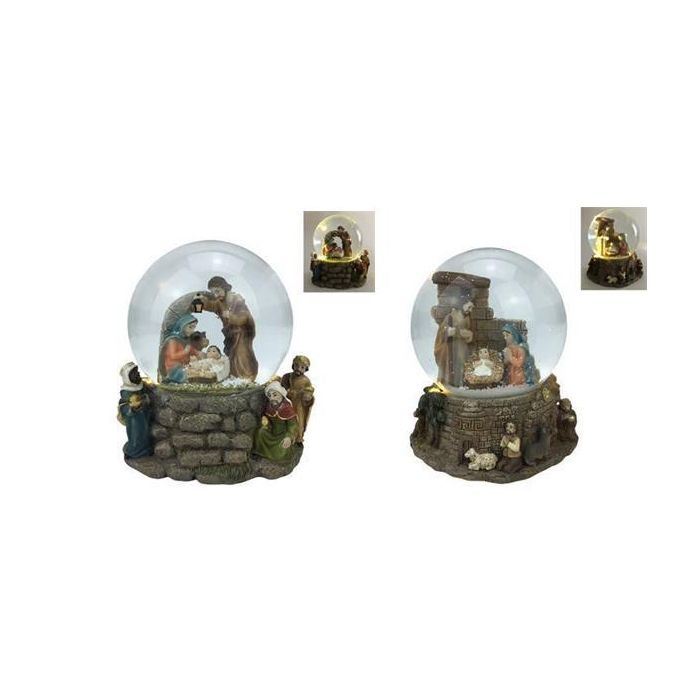DKD Home Decor Juego de 4 Bolas de Navidad Tradicionales Multicolor de Cristal con Iluminación LED para Árbol de Navidad 11 x 13 x 11 cm