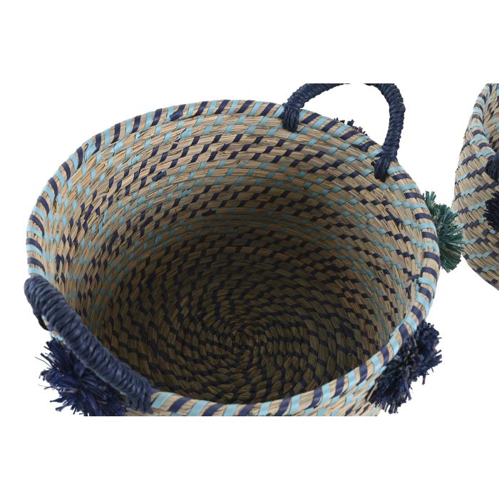 DKD Home Decor Cesta Mediterraneo Hecha a Mano Seagrass y PP con Pompones Multicolor 44 x 34 x 46 cm Set de 3 2 DKD Home Decor Cesta Mediterraneo Hecha a Mano Seagrass y PP con Pompones Multicolor 44 x 34 x 46 cm Set de 3 2