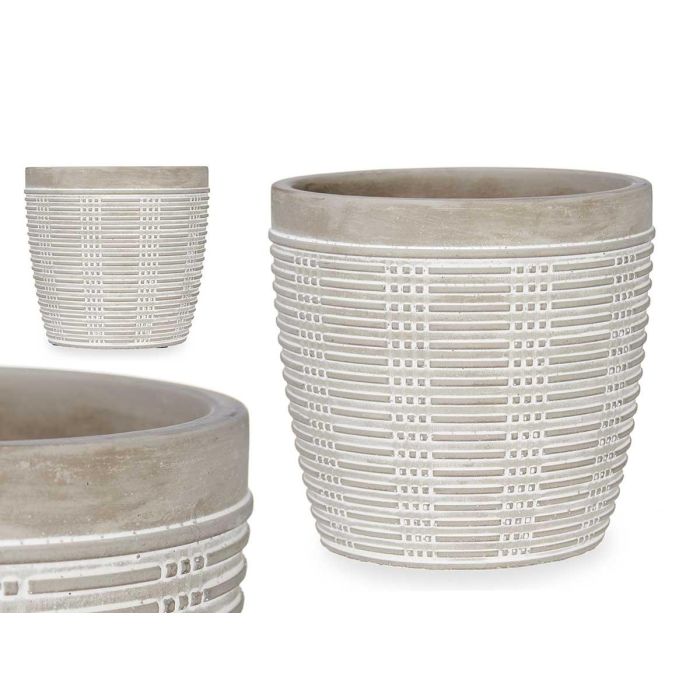 Ibergarden Maceta redonda de cemento rayada, 13,5 x 13 cm, ideal para plantas de interior y exterior en color gris (8 Unidades)