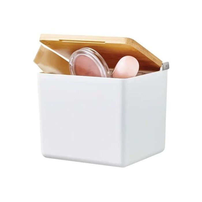 Caja De Almacanamiento Tesa Baboo Autoadhesiva Pequeña Blanca Con Tapa Bambu