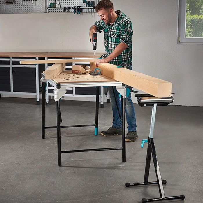 Wolfcraft Caballete Multifuncional con Soporte y Rodillo 6102300, Ajustable y Plegable para Apoyo de Tablas y Placas Largas 1 Wolfcraft Caballete Multifuncional con Soporte y Rodillo 6102300, Ajustable y Plegable para Apoyo de Tablas y Placas Largas 1