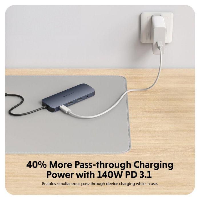 Hyper USB Type-C to 2x USB Type-A, 3x USB Type-C, 2x HDMI 4K 60Hz, SD 312MB/s, MicroSD 312MB/s, 1x RJ45, 1x 3.5mm Audio, Power Delivery 3.1 140W, 10Gbps, 48.5x126x15mm, 97g 5