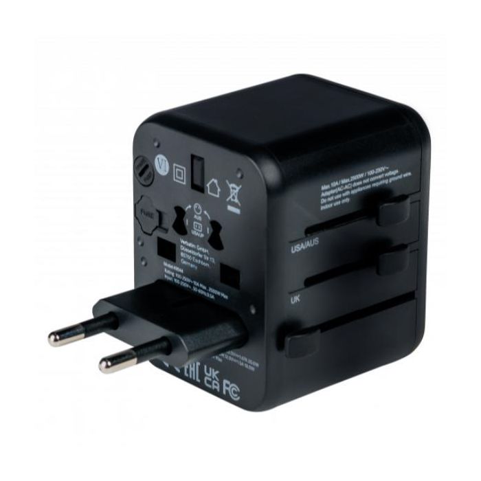 Verbatim Uta-02 Adaptador Universal de Viaje con 1 Puerto USB-C PD 20W y 1 Puerto USB-A QC 18W 1