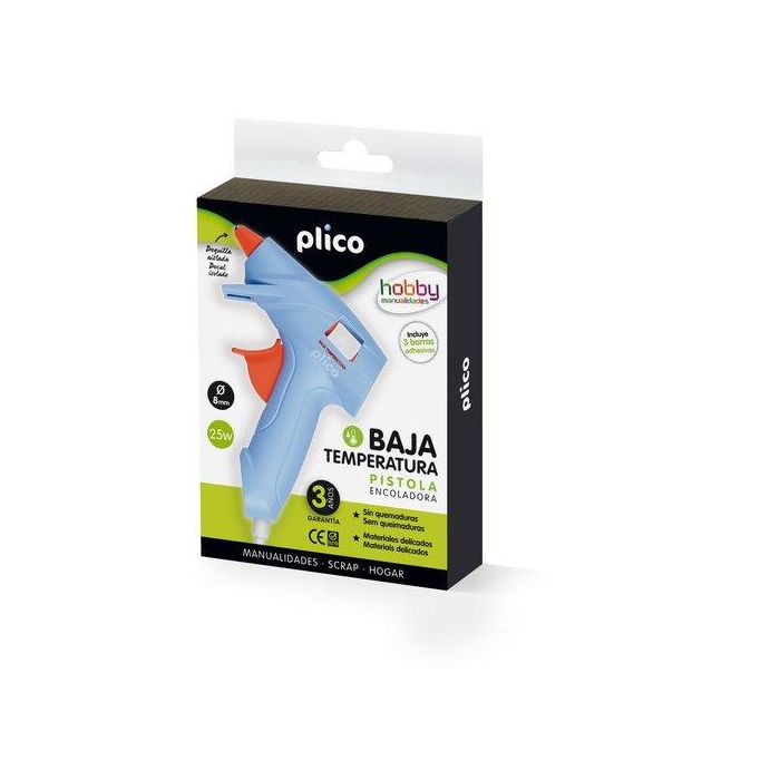 Plico Pistola de Silicona Caliente Mini Termofusible 25W Baja Temperatura Antigoteo para Materiales Sensibles al Calor