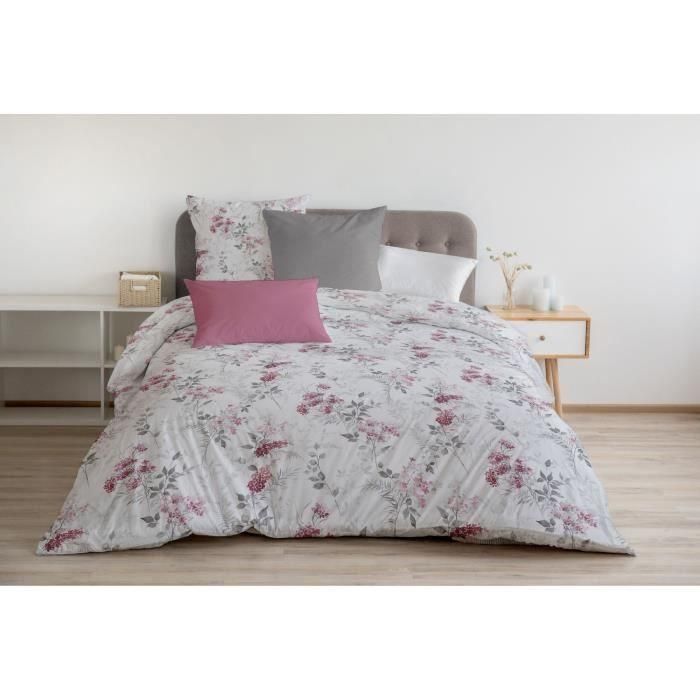 Juego de funda nórdica 220x240 cm HOME LINGE PASSION POMPADOUR: Funda nórdica + 2 fundas de almohada - 100% Algodón 57 Hilos - Blanco/rosa 2