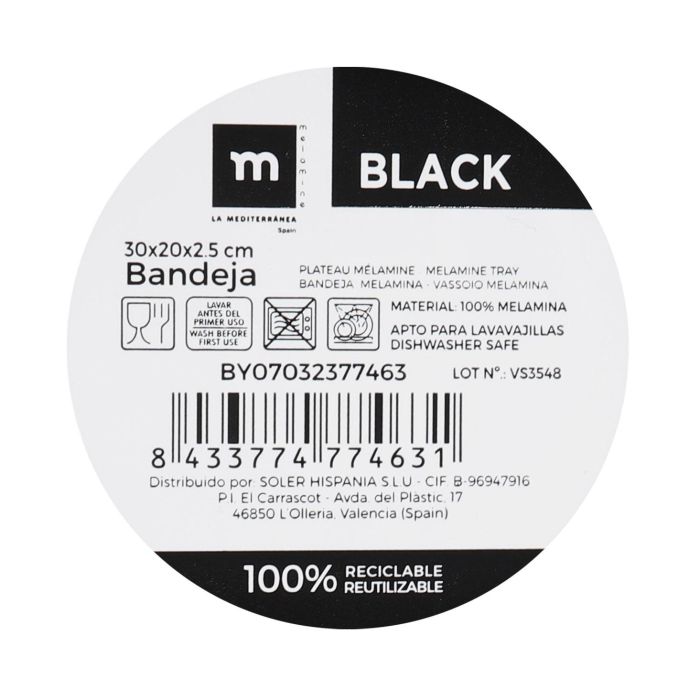 Bandeja Melamina Mate Black 30x20x2.5 cm La Mediterranea (12 Unidades) 1 Bandeja Melamina Mate Black 30x20x2.5 cm La Mediterranea (12 Unidades) 1
