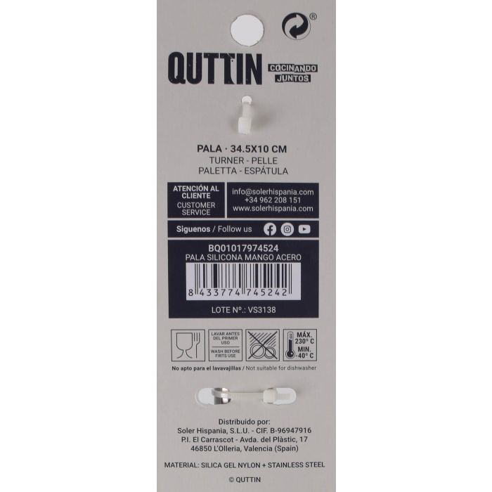 Quttin Pala de Silicona con Mango de Acero, 10 x 4 x 38 cm (24 Unidades) 5