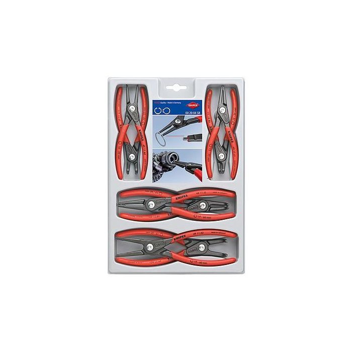 Knipex 00 20 04 SB - Set de alicates de precisión para anillos de seguridad, 8 piezas, mangos rojos