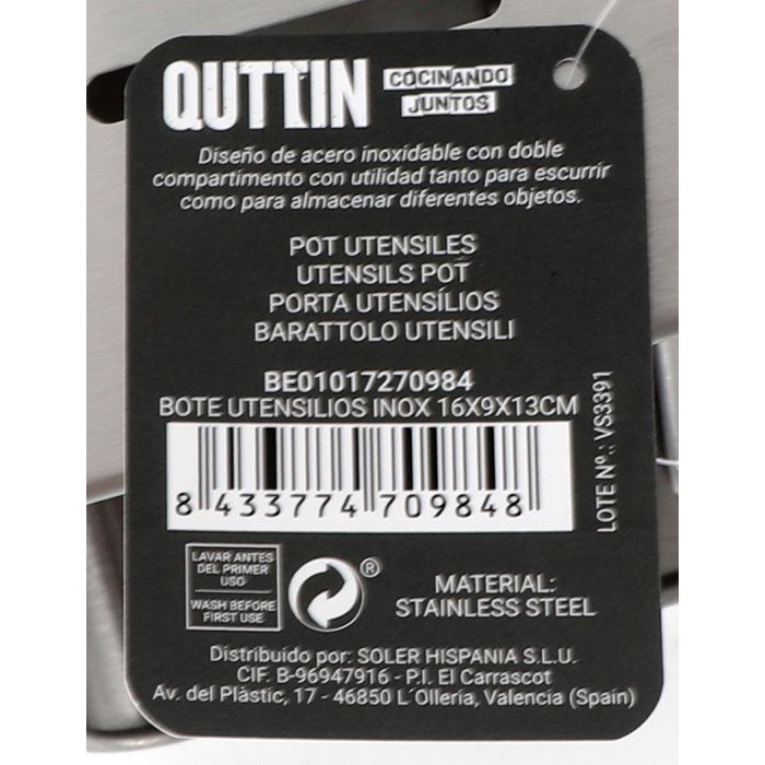 Quttin Bote Utensilios Inox 16 x 9 x 13 cm (12 Unidades) 7 Quttin Bote Utensilios Inox 16 x 9 x 13 cm (12 Unidades) 7