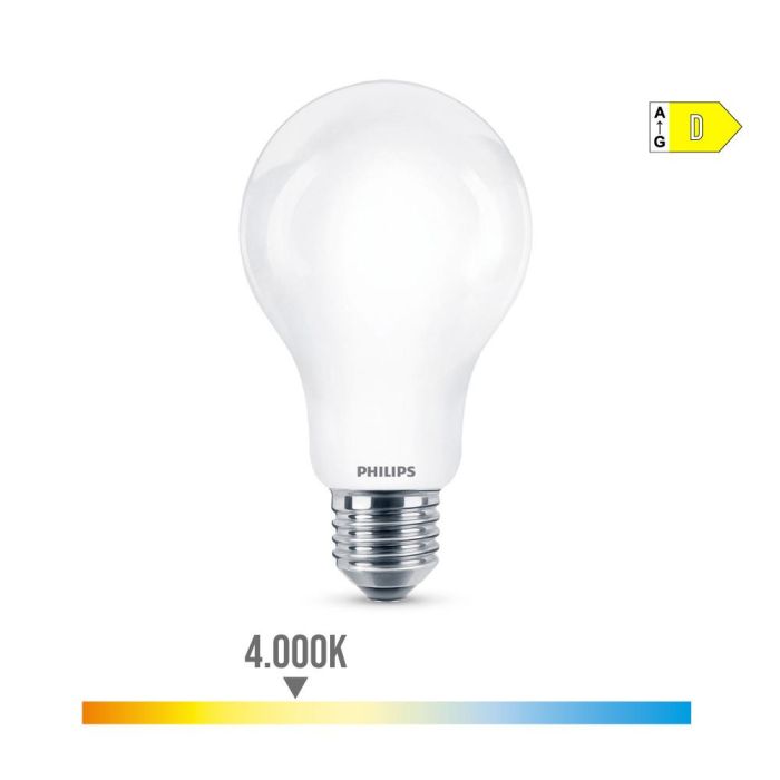 Philips Bombilla LED Standard E27 13W 2000lm 4000K Luz Día Equivalente 120W No Regulable Cristal Mate Apertura 360° Ø7x12.1cm