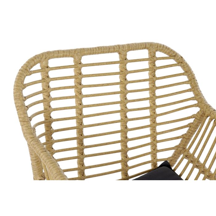 DKD Home Decor Set de 3 Mesas para Terraza y Jardin, 57.5 x 82 x 56 cm, Marron Claro y Negro, con Cojin y Desmontable, Material: Metal, Ratan, Poliester, Cristal