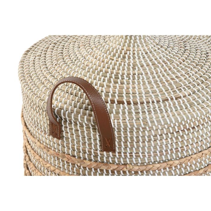 DKD Home Decor Cesta Boho Hecha a Mano, de Seagrass y Cuero, Colores Natural y Marrón, 45x51x45 cm, Set de 2 2 DKD Home Decor Cesta Boho Hecha a Mano, de Seagrass y Cuero, Colores Natural y Marrón, 45x51x45 cm, Set de 2 2