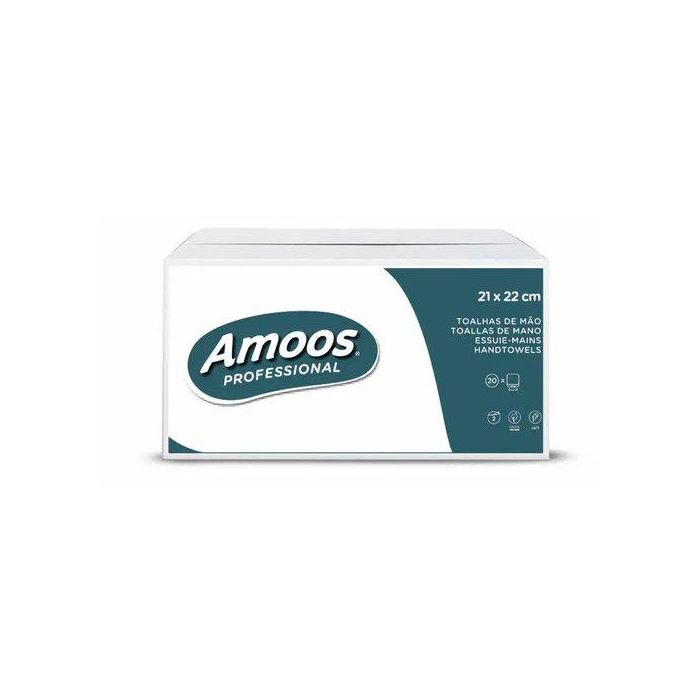 Toalla Secamanos Amoos Professional Plegada Zig-Zag 2 Capas 21X22 Cm. Paquete De 142 Blanco