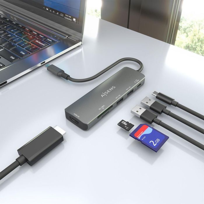 Hub USB Aisens USB-C DOCK 6 EN 1 GRIS Gris 100 W 22