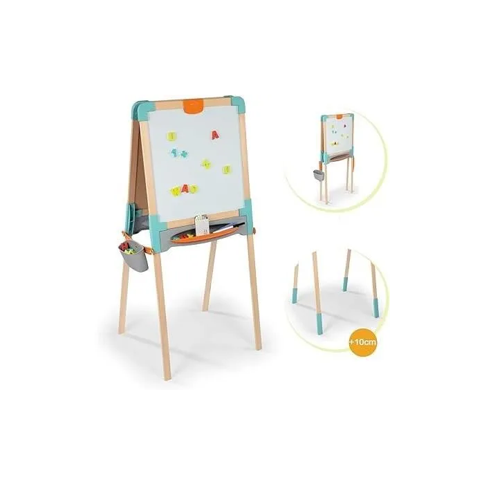 Smoby Pizarra de Madera Doble Cara Tiza Magnética Blanca Plegable 80 Accesorios 1