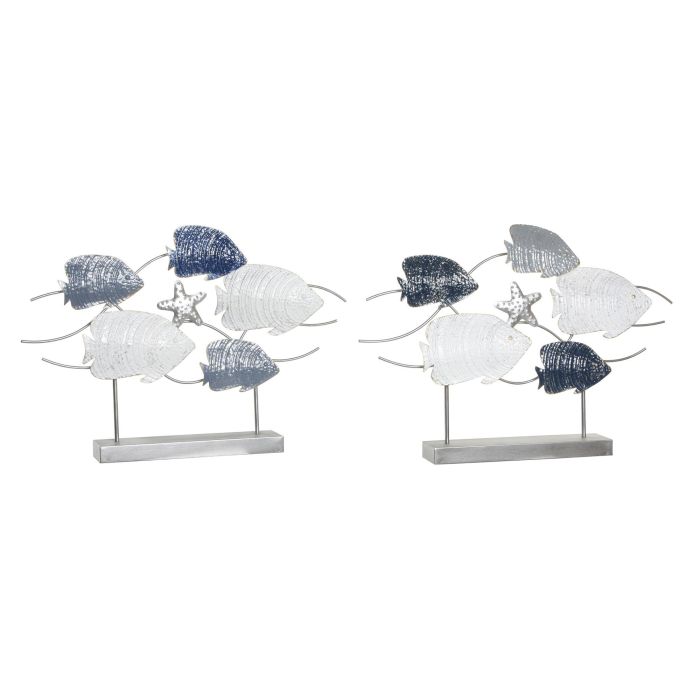 DKD Home Decor Decoración de Pared Peces Estilo Atlántico en Metal, Colores Gris, Blanco y Azul, Dimensiones 63x9x44 cm (Pack 2 Unidades)