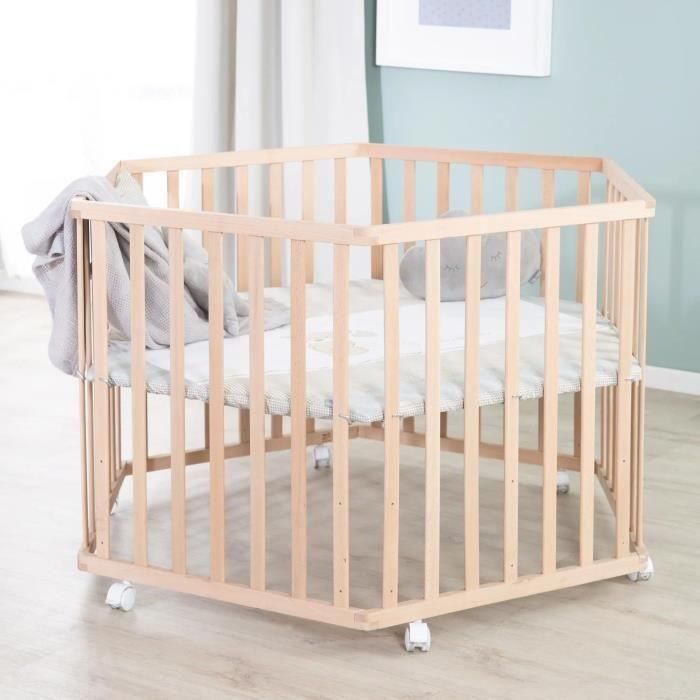 Roba AAAIG72186 Parque Infantil Hexagonal Liebhabear Altura Regulable, Base Extraíble, 6 Ruedas con Freno, Madera Natural, Diseño Osito 2