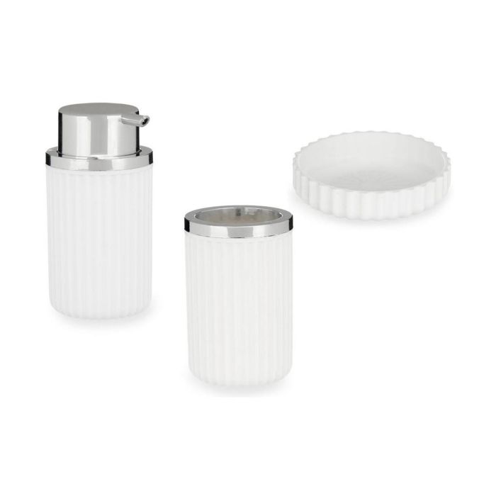 Berilo Set de Baño 3 Piezas Blanco - Jabonero, Dispensador y Bote 10.5x16.5x15.5 cm (12 Unidades)