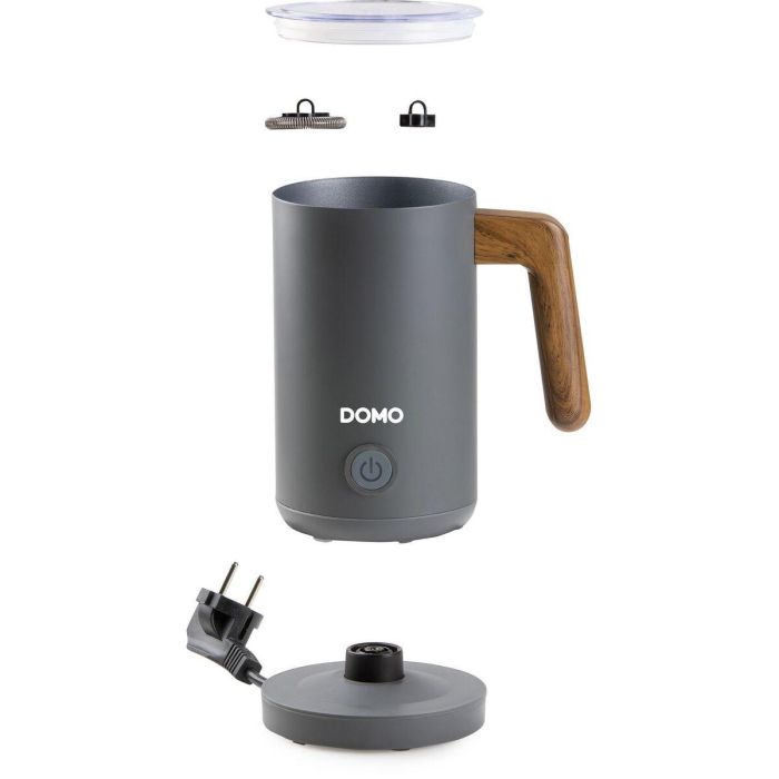 Domo DO745MF Espumador de Leche, 500 W, 150 ml, Base 360°, Gris/Madera 5