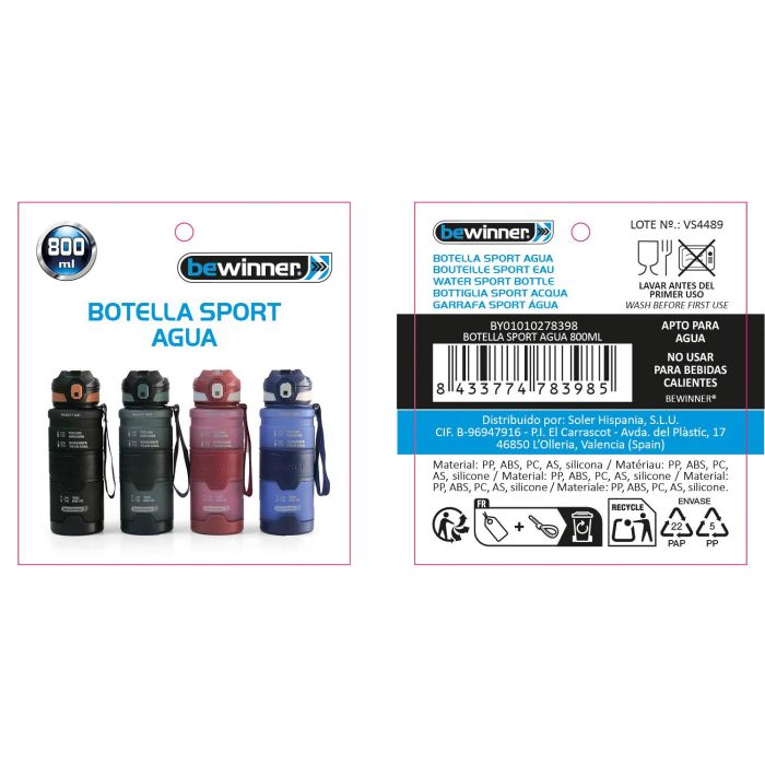 Bewinner Botella de Agua Deportiva 800 ml Plástico Reutilizable para Gimnasio Senderismo Ciclismo Viaje Antigoteo (12 Unidades) 2