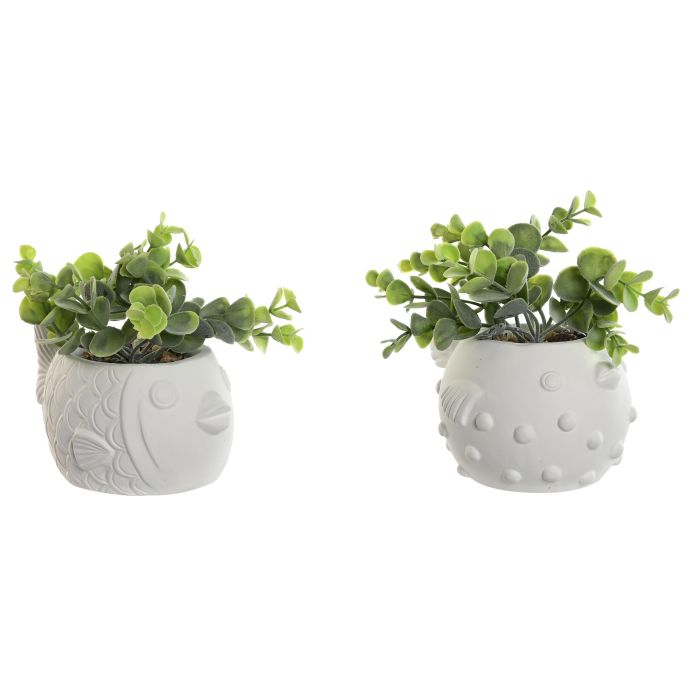 Planta Mediterraneo DKD Home Decor Blanco Verde 9 x 18 x 14 cm (3 Unidades)