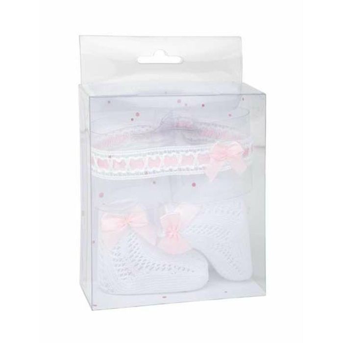 Muñecas Arias Set de Calcetines y Cinta para la Cabeza para Muñecas, Color Blanco y Rosa, Edad Recomendada +3 años