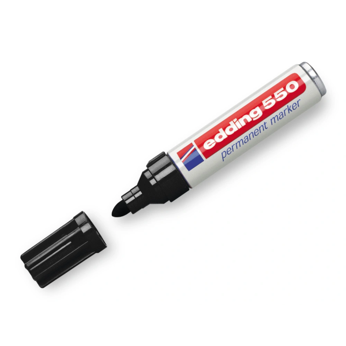 Edding Marcador Permanente 550 Negro (Set de 10) - Marcador para casi todos los materiales, punta redonda 3-4 mm, resistente (Set de 10) 1