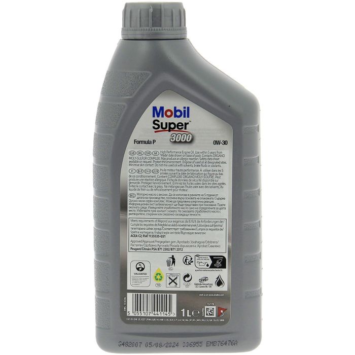 Mobil S3000 Aceite de Motor Sintético 0W30 Fórmula-P 1 Litro - Para Diésel y Gasolina, prolonga vida útil y protege sistemas de reducción de emisiones 1 Mobil S3000 Aceite de Motor Sintético 0W30 Fórmula-P 1 Litro - Para Diésel y Gasolina, prolonga vida útil y protege sistemas de reducción de emisiones 1