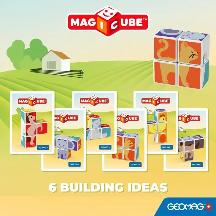 Geomag MAGICUBE Animal Friends 4 cubos, Juego de construcción magnética con cubos para niños a partir de 18 meses 1