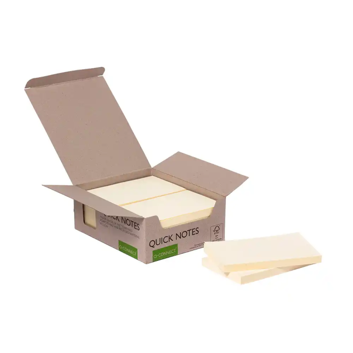 Q-connect Bloc de notas adhesivas quita y pon, 76x127 mm, 100 hojas, Amarillo, 100% Papel Reciclado 2