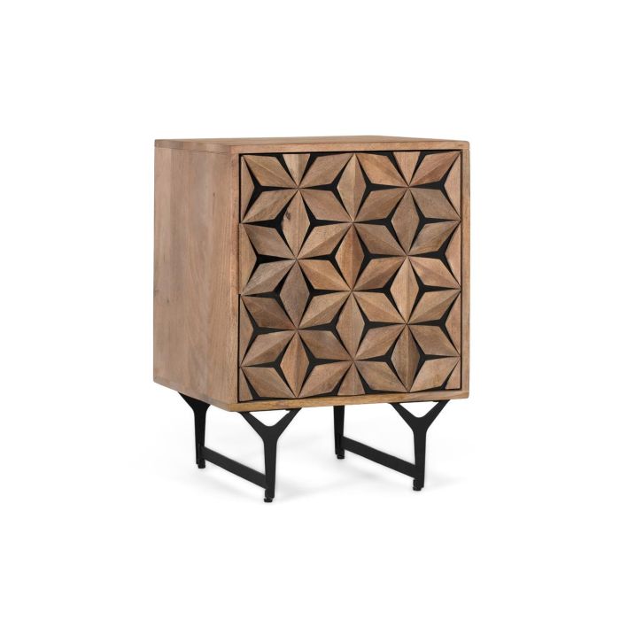 GINER Y COLOMER Mesita Auxiliar Madera de Mango con Diseño Geométrico y Base en Hierro Negro 1 GINER Y COLOMER Mesita Auxiliar Madera de Mango con Diseño Geométrico y Base en Hierro Negro 1