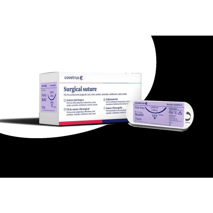 Covetrus Sutura PGA Plus Violet 3-8Rc30 3,0 70 cm 12 Unidades - Hilo Absorbible Antibacteriano para Uso Veterinario