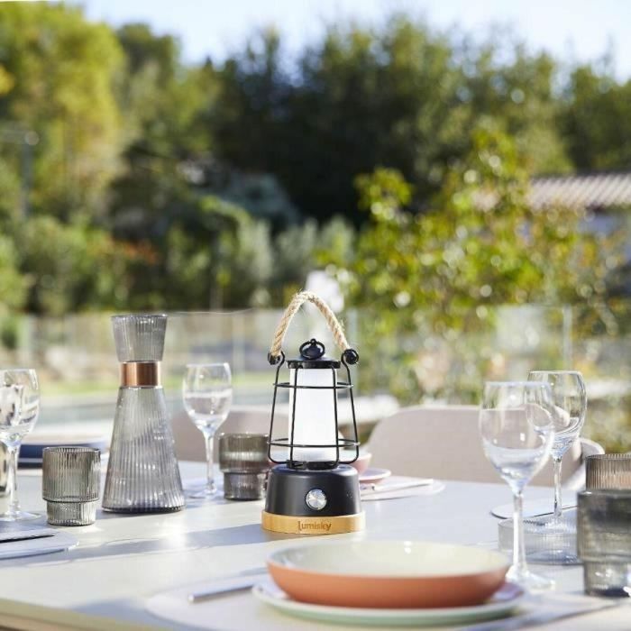 Lumisky Linterna Inalámbrica LUM3760093548335 H23 cm con Asa de Cuerda LED Blanco Cálido Regulable 3