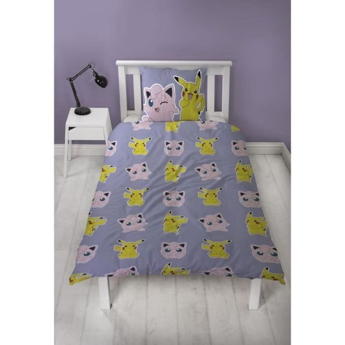 Pokemon POK3700891714327 Juego de cama reversible Pikachu, Mew, Togepi, Jigglypuff, Ditto - Microfibra - 140x200cm + Funda 63x63cm 2