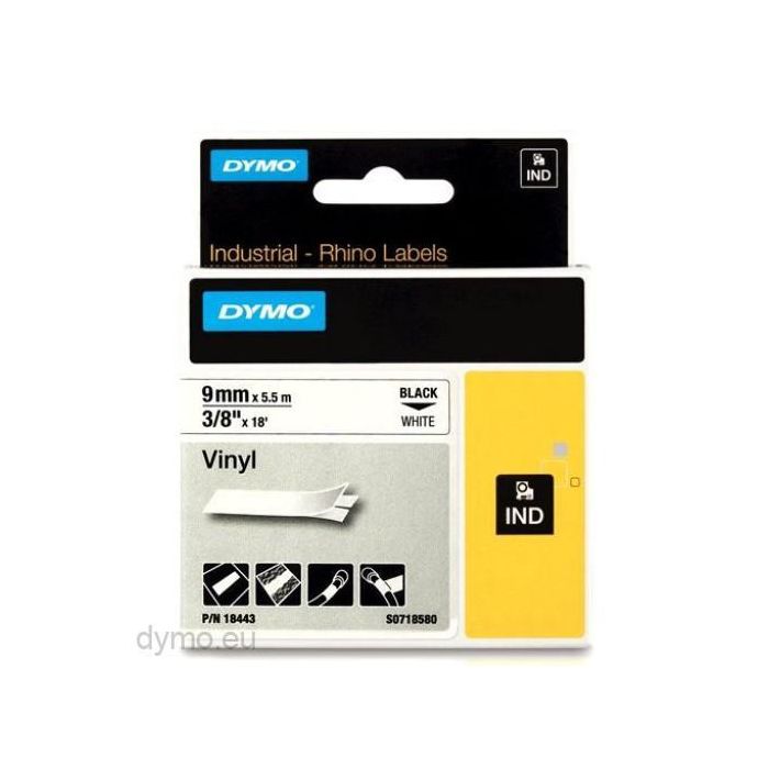 Dymo Id1-9 Cinta para Etiquetas, Negro Sobre Blanco, 9 mm x 5,5 m, Vinilo S0718580