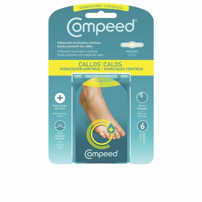Compeed Apósito para Callos de Hidratación Continua con Gel Activo Hidrocoloide, Alivia Dolor y Protege de Fricción, 6 Unidades