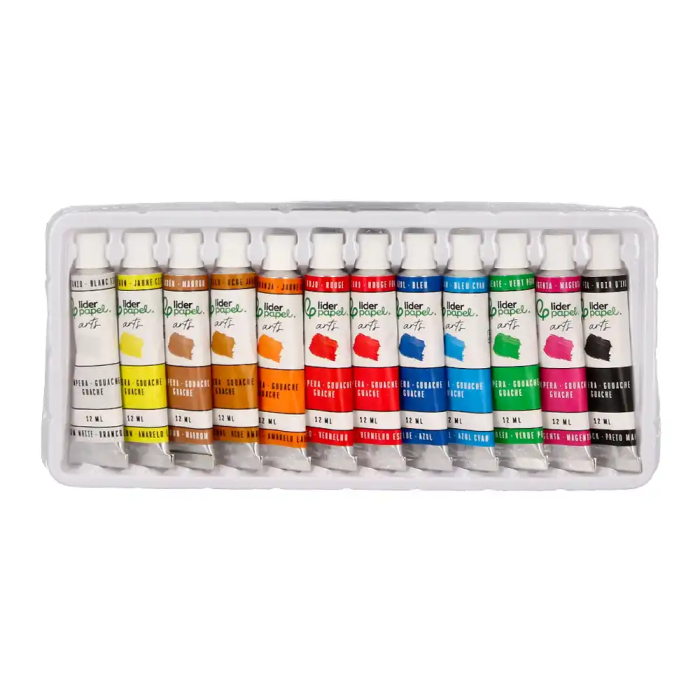 Liderpapel Pintura Gouache/Témpera Caja 12 Tubos de 12 ml Colores Surtidos 4