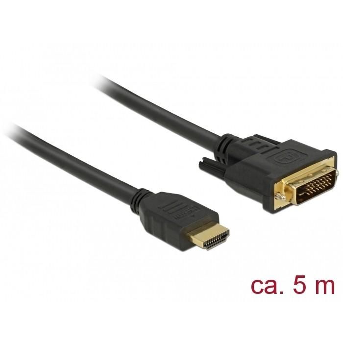 DeLOCK 85656 Cable HDMI a DVI 24+1 bidireccional, Macho/Macho, 5 m, chapado en oro, 2560x1600p, 7.92 Gbit/s, Negro