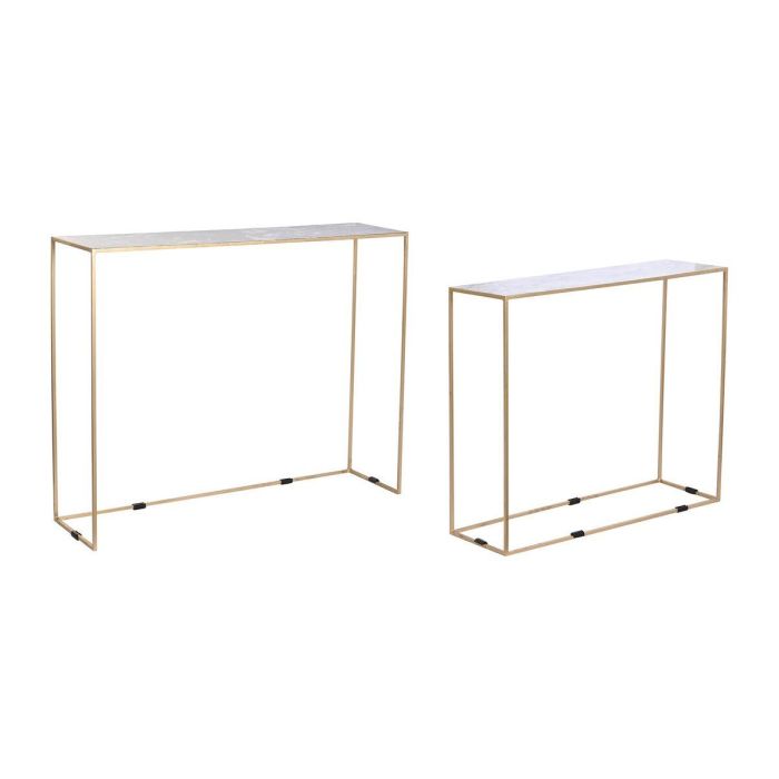 Juego de 2 mesas DKD Home Decor Blanco Negro Dorado 100 x 28 x 80 cm Juego de 2 mesas DKD Home Decor Blanco Negro Dorado 100 x 28 x 80 cm
