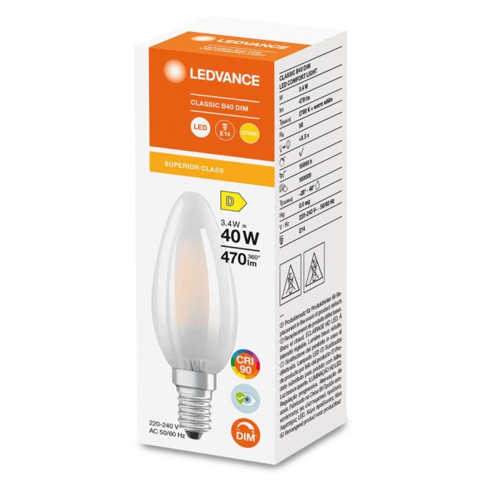 [LVE-4099854061738] Ledvance/Osram Bombilla LED "Classic" E14 3,4W 470Lm 2700K 300º IP20 Regulable 1