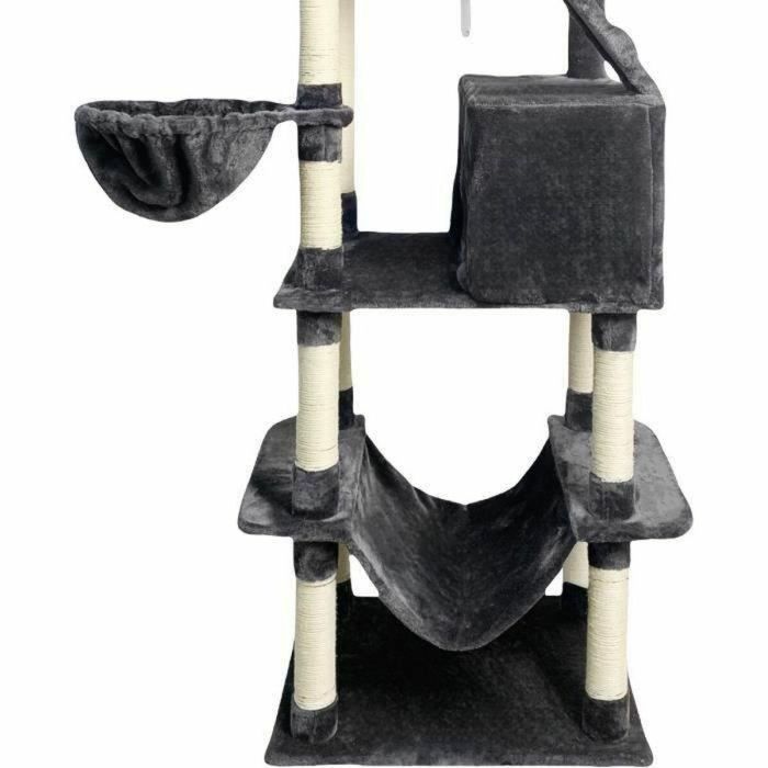 TAYLOR Rascador para gatos - 60 x 50 x 206 cm - Gris oscuro - 2 plataformas, 1 percha, 2 cabinas, 1 hamaca 3 TAYLOR Rascador para gatos - 60 x 50 x 206 cm - Gris oscuro - 2 plataformas, 1 percha, 2 cabinas, 1 hamaca 3